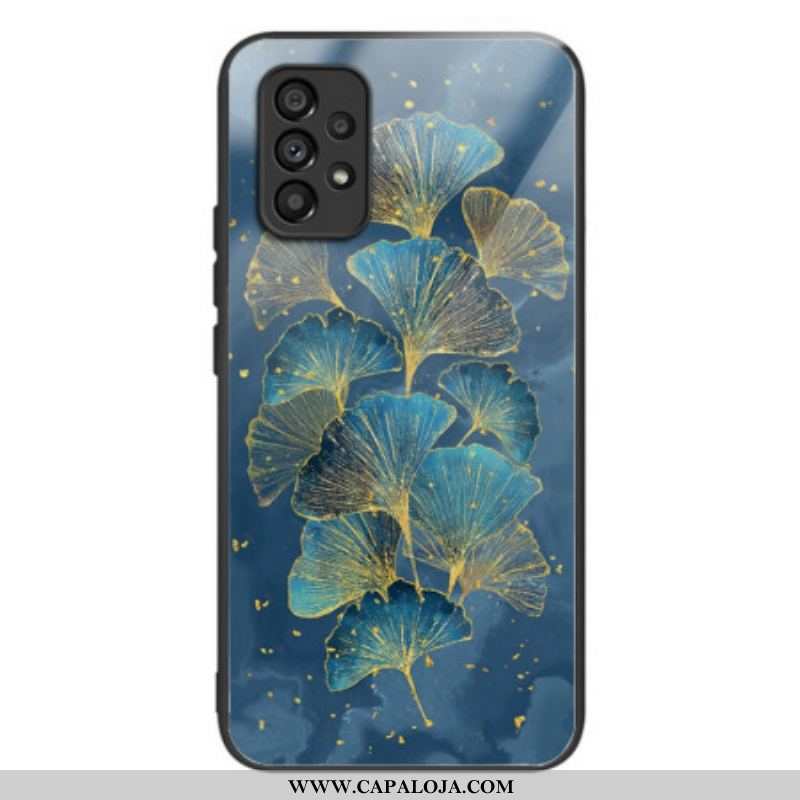 Capa De Celular Para Samsung Galaxy A53 5G Folhas De Vidro Temperado Ginkgo