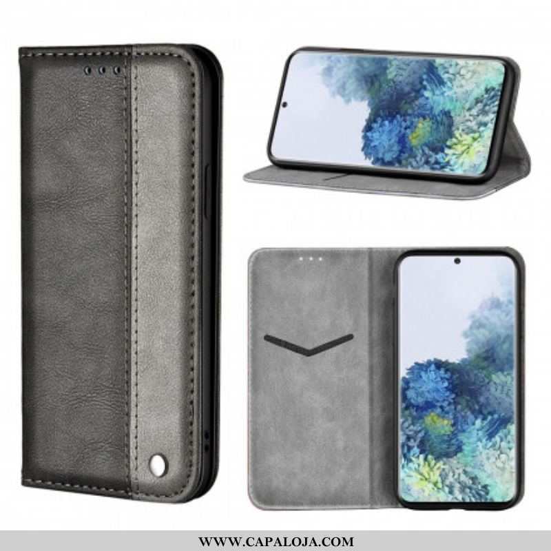 Capa De Celular Para Samsung Galaxy S21 Plus 5G Flip Efeito De Couro De Dois Tons