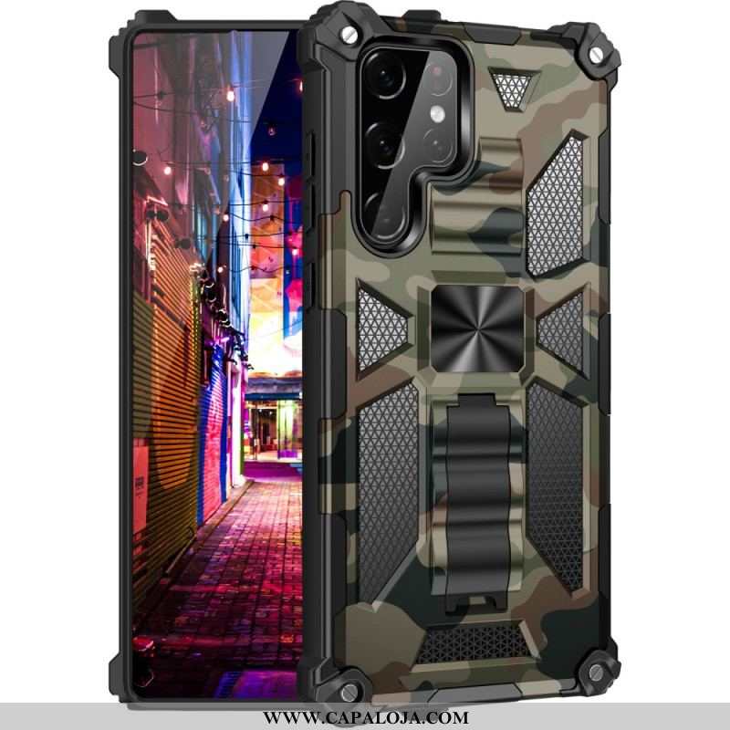 Capa De Celular Para Samsung Galaxy S22 Ultra 5G Suporte Removível De Camuflagem