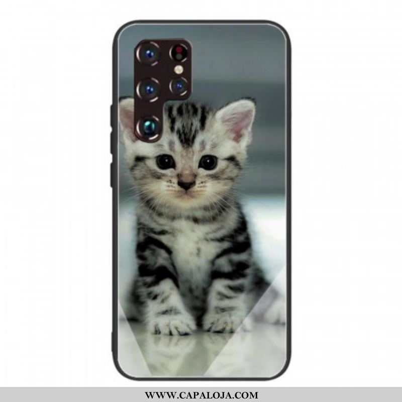 Capa De Celular Para Samsung Galaxy S22 Ultra 5G Vidro Temperado Gatinho