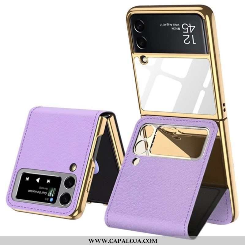 Capa De Celular Para Samsung Galaxy Z Flip 3 5G De Couro Espelho E Suporte Removível