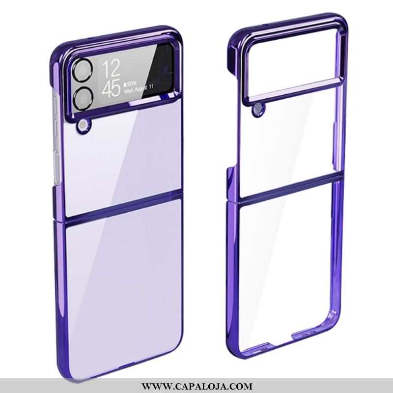 Capa De Celular Para Samsung Galaxy Z Flip 4 De Couro Bordas Estilo Metal