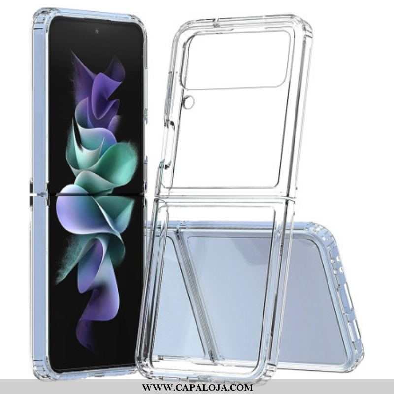 Capa De Celular Para Samsung Galaxy Z Flip 4 De Couro Contorno Reforçado Transparente