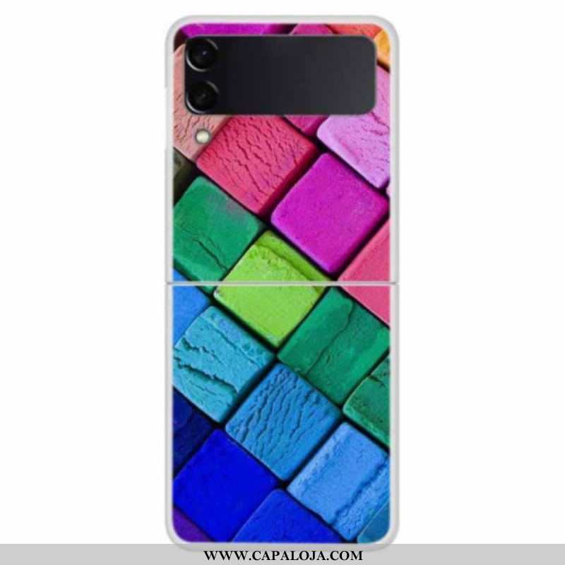 Capa De Celular Para Samsung Galaxy Z Flip 4 De Couro Cubos Coloridos