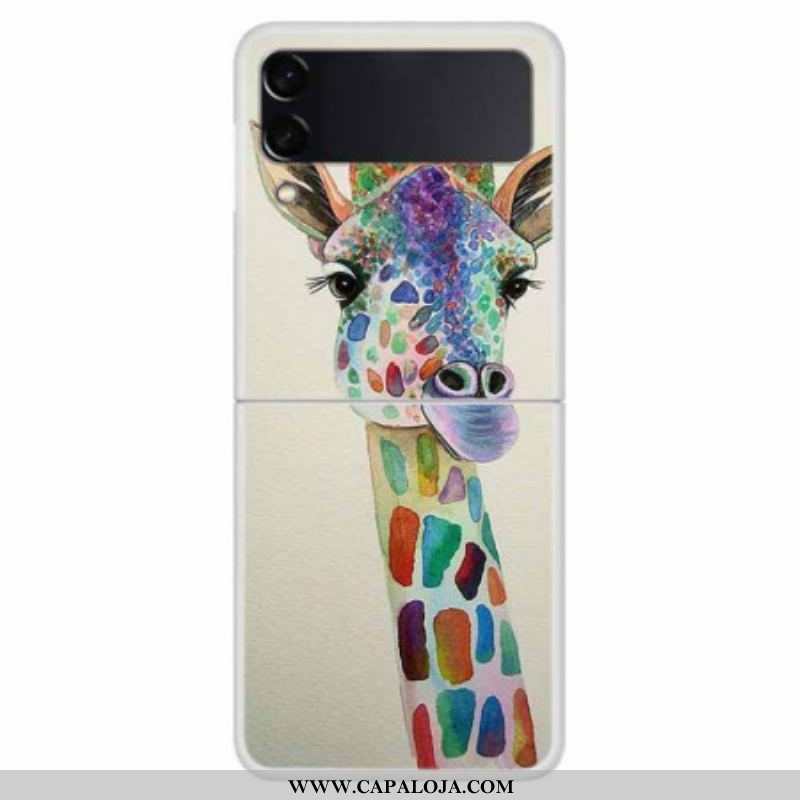 Capa De Celular Para Samsung Galaxy Z Flip 4 De Couro Girafa Colorida