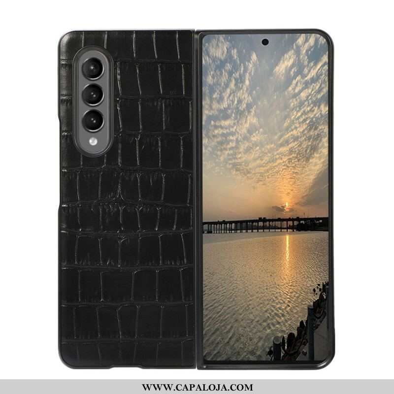 Capa De Celular Para Samsung Galaxy Z Fold 3 5G Couro De Crocodilo Genuíno