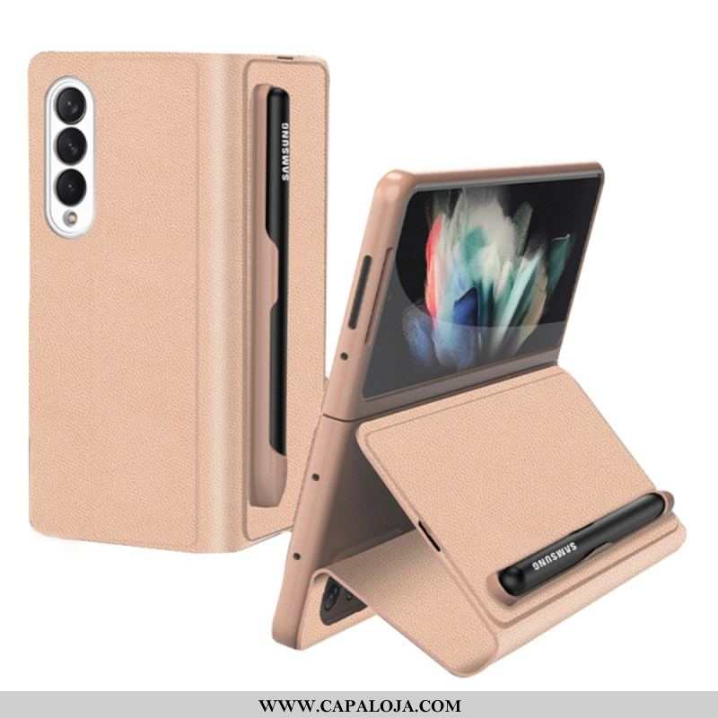 Capa De Celular Para Samsung Galaxy Z Fold 3 5G Flip Suporte Para Caneta De Couro Sintético