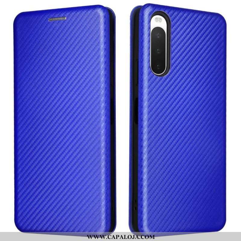 Capa De Celular Para Sony Xperia 10 IV Flip Textura De Fibra De Carbono