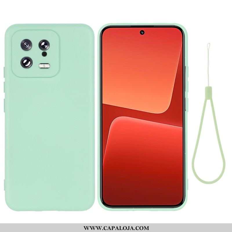 Capa De Celular Para Xiaomi 13 Silicone Líquido Com Cordão