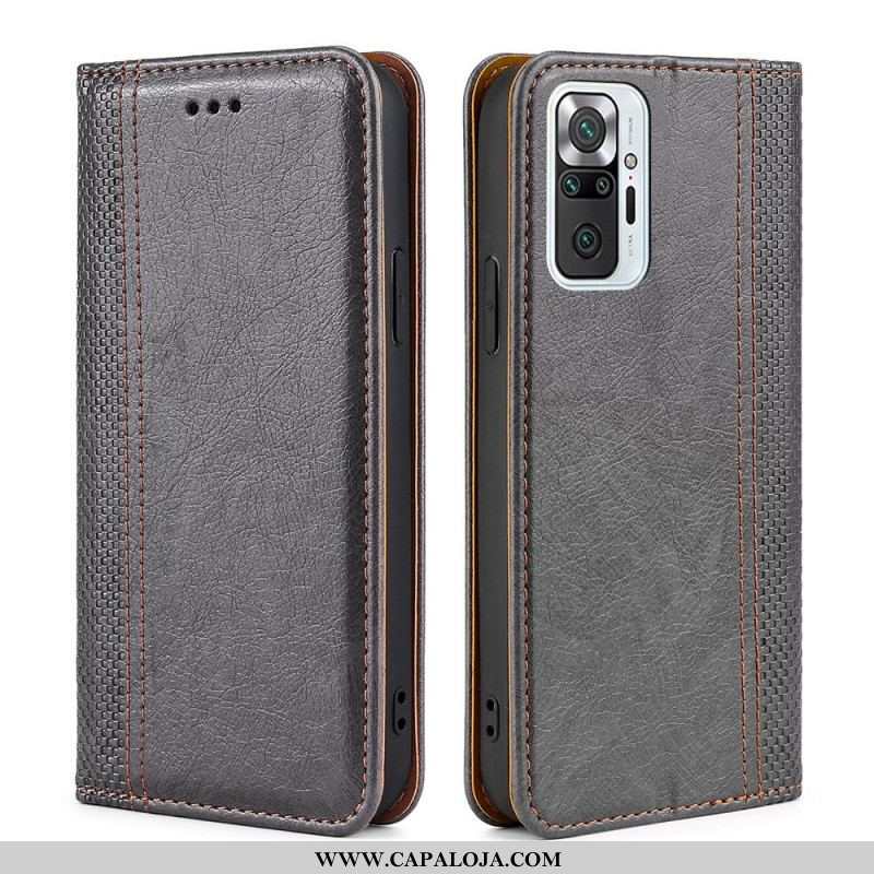 Capa De Celular Para Xiaomi Redmi Note 10 Pro Flip Costura De Couro Rachado De Lichia