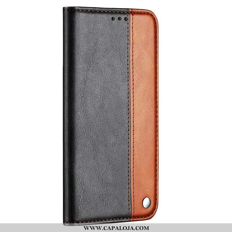 Capa De Celular Para iPhone 13 Mini Flip Efeito De Couro De Dois Tons