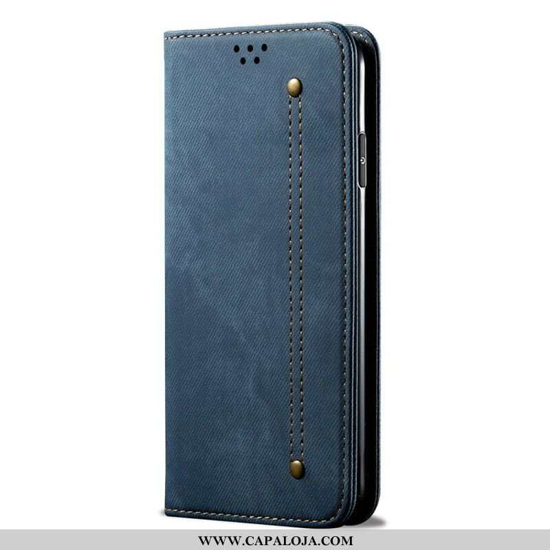 Capa De Celular Para iPhone 13 Mini Flip Textura De Jeans De Couro Sintético