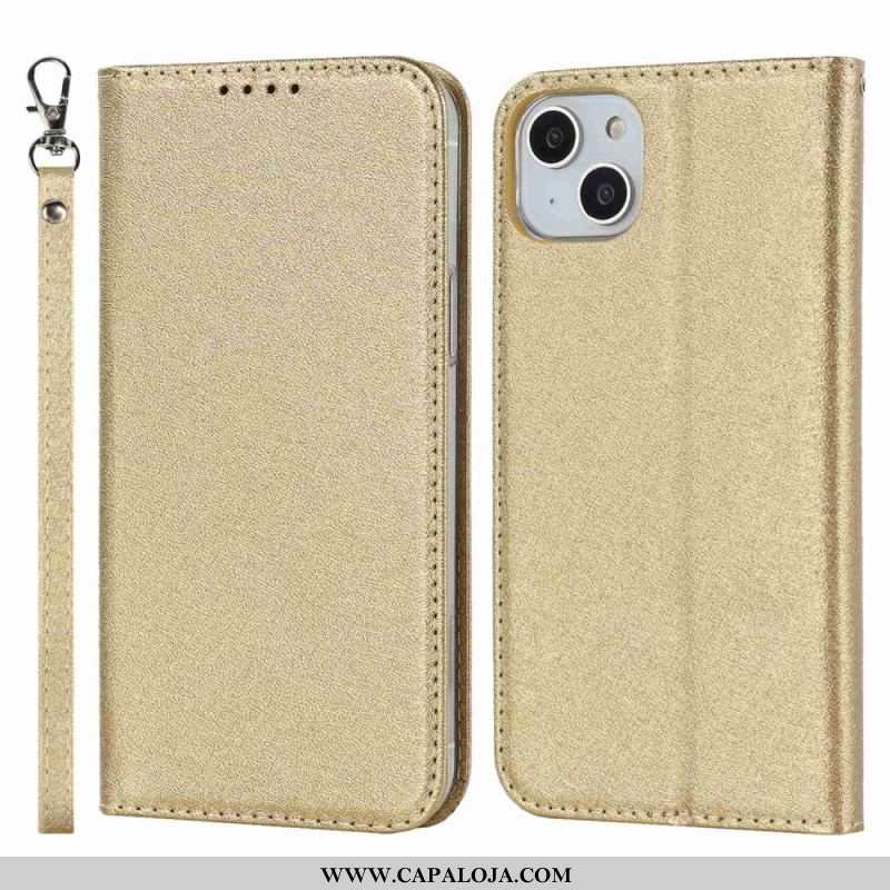 Capa De Celular Para iPhone 14 De Cordão Flip Seda Strappy