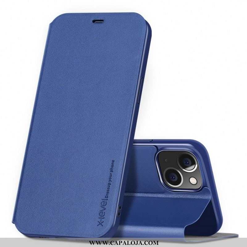 Capa De Celular Para iPhone 14 Flip Couro Falso Nível X