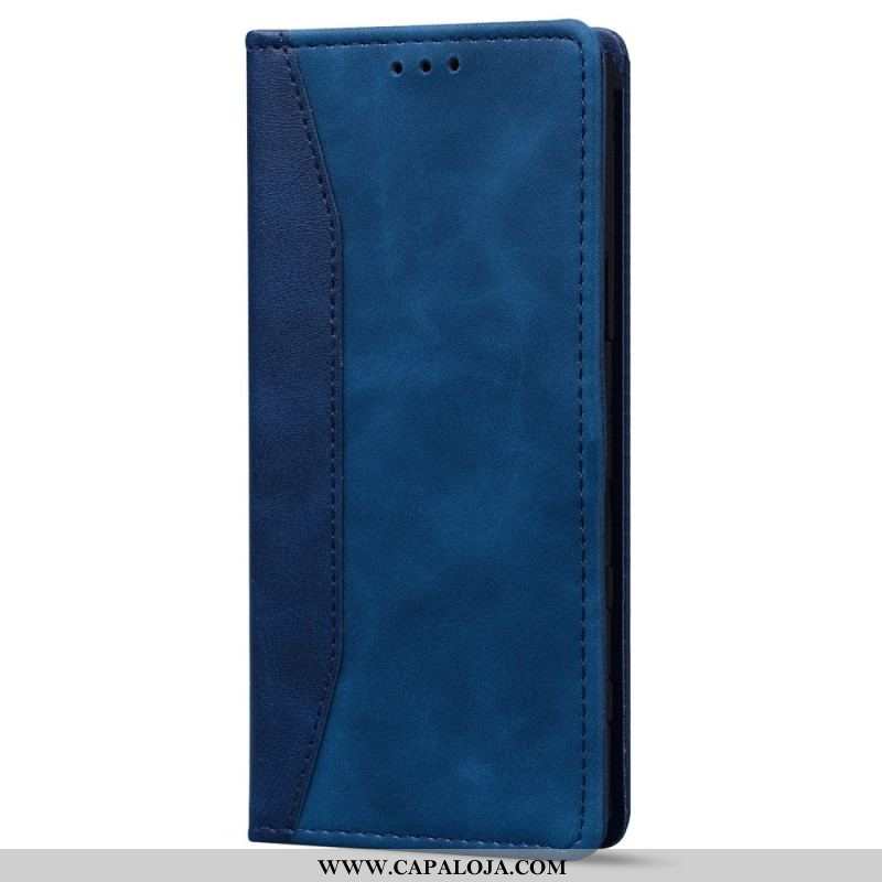 Capa De Celular Para iPhone 14 Flip Efeito Couro Empresarial Em Dois Tons