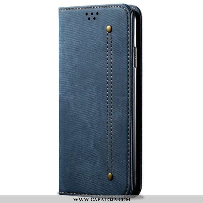 Capa De Celular Para iPhone 14 Flip Tecido Jeans