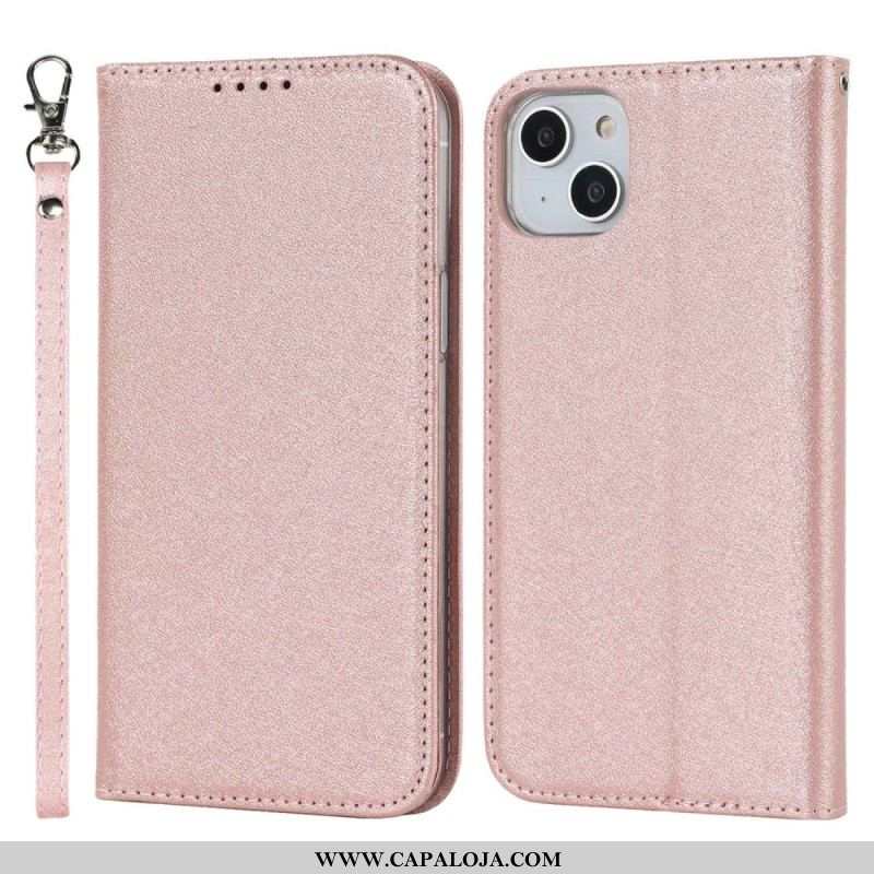 Capa De Celular Para iPhone 14 Plus Flip Estilo De Couro Macio Com Alça