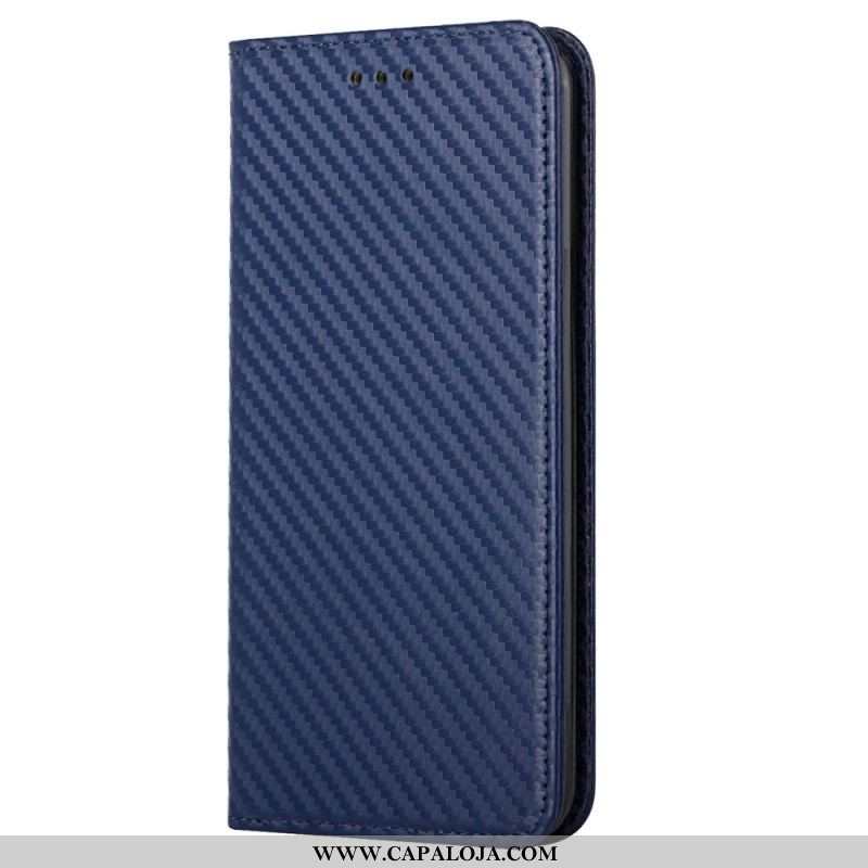 Capa De Celular Para iPhone 14 Plus Flip Fibra De Carbono Com Cordão