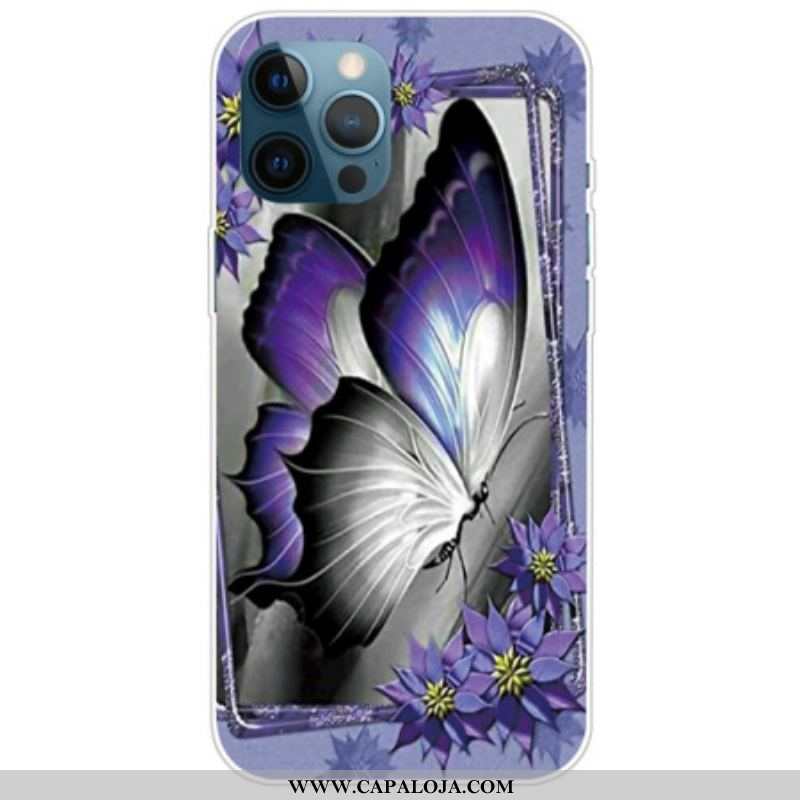 Capa De Celular Para iPhone 14 Pro Max Borboleta Roxa