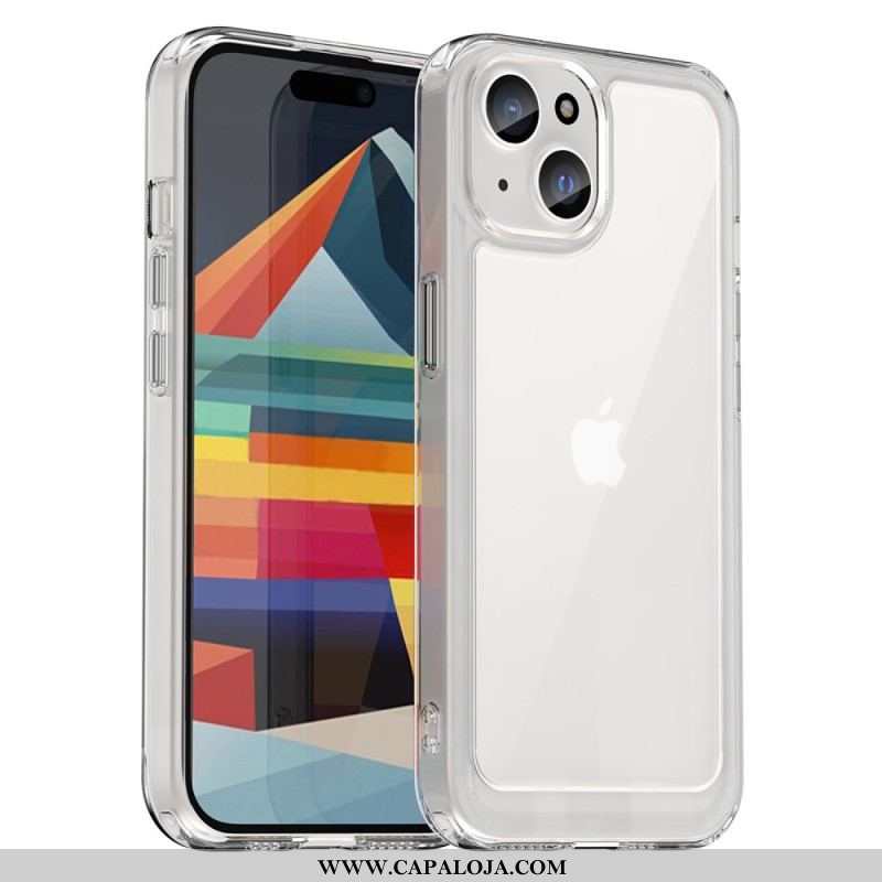 Capa De Celular Para iPhone 15 Plus Parte Traseira Em Acrílico E Bordas Em Silicone