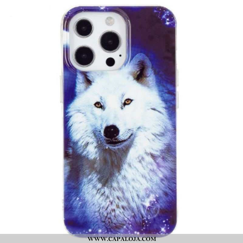 Capa De Celular Para iPhone 15 Pro Lobo Branco Fluorescente