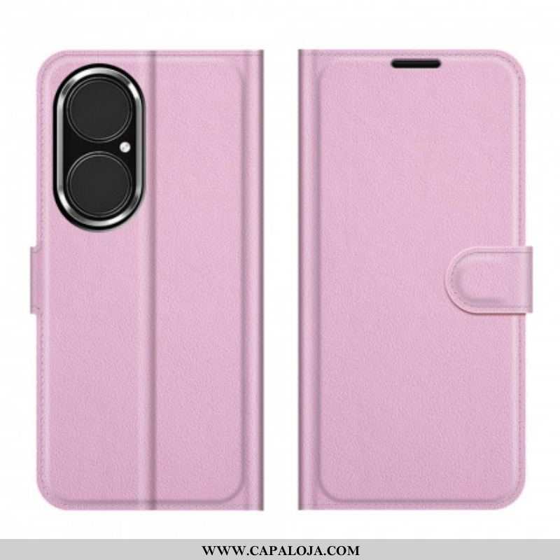 Capa De Couro Para Huawei P50 Estilo Clássico De Couro Litchi