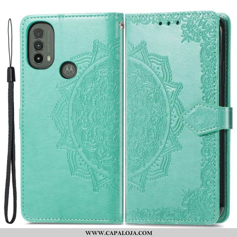 Capa De Couro Para Moto E40 / E30 / E20 Mandala Idade Média