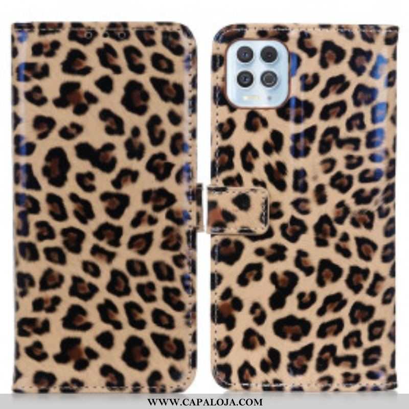 Capa De Couro Para Moto G100 Leopardo