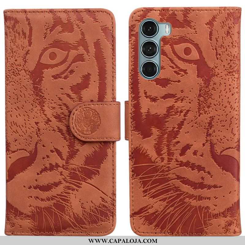 Capa De Couro Para Moto G200 5G Estampa Cara De Tigre