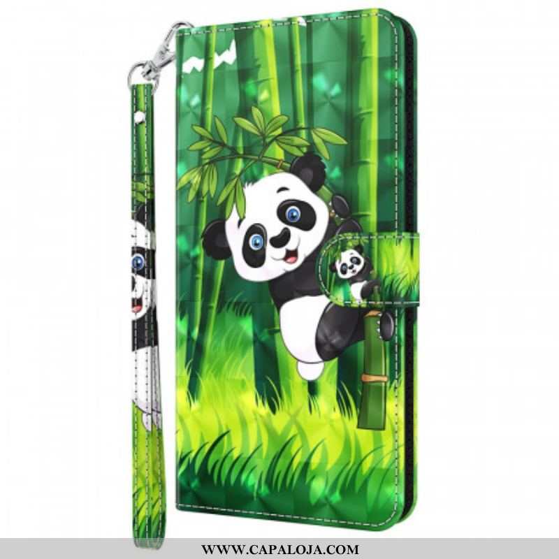 Capa De Couro Para Moto G51 5G Panda E Bambu