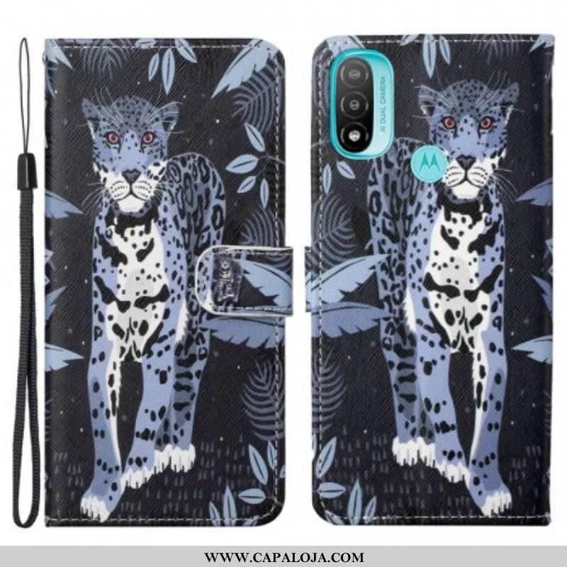 Capa De Couro Para Moto G71 5G De Cordão Leopardo Strappy