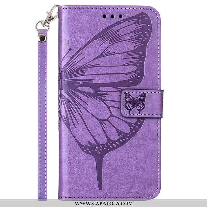 Capa De Couro Para Moto G73 5G De Cordão Borboleta Floral Com Tiras