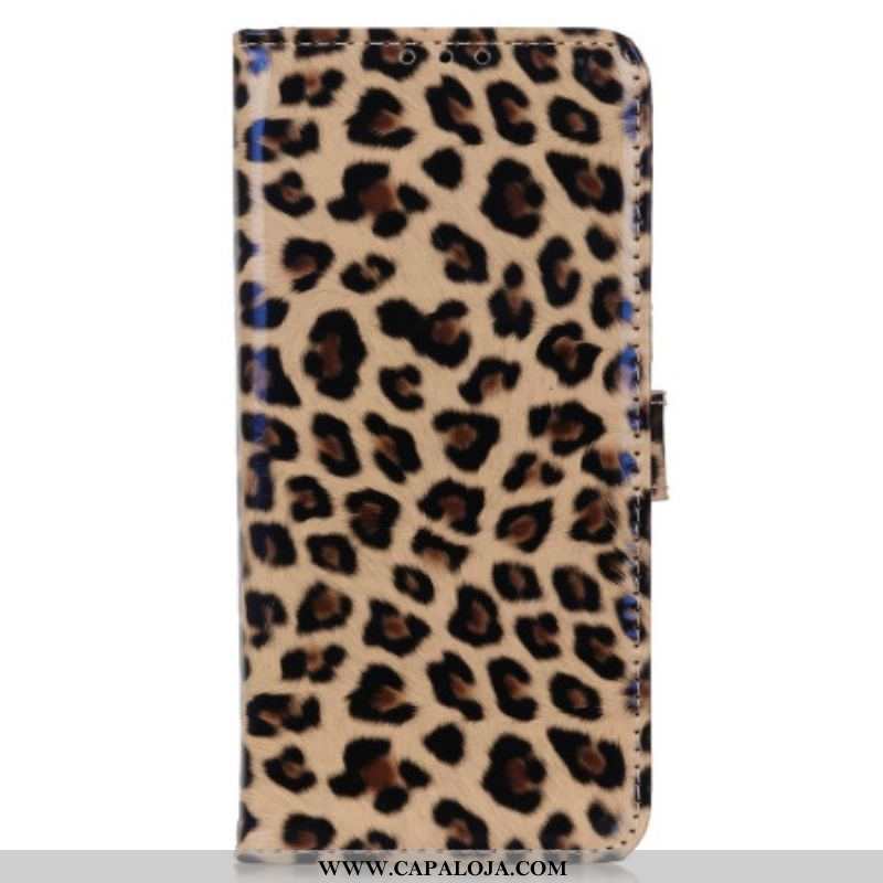 Capa De Couro Para Moto G73 5G Leopardo