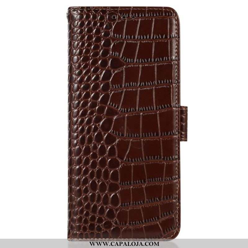 Capa De Couro Para Moto G73 5G Rfid Estilo Crocodilo