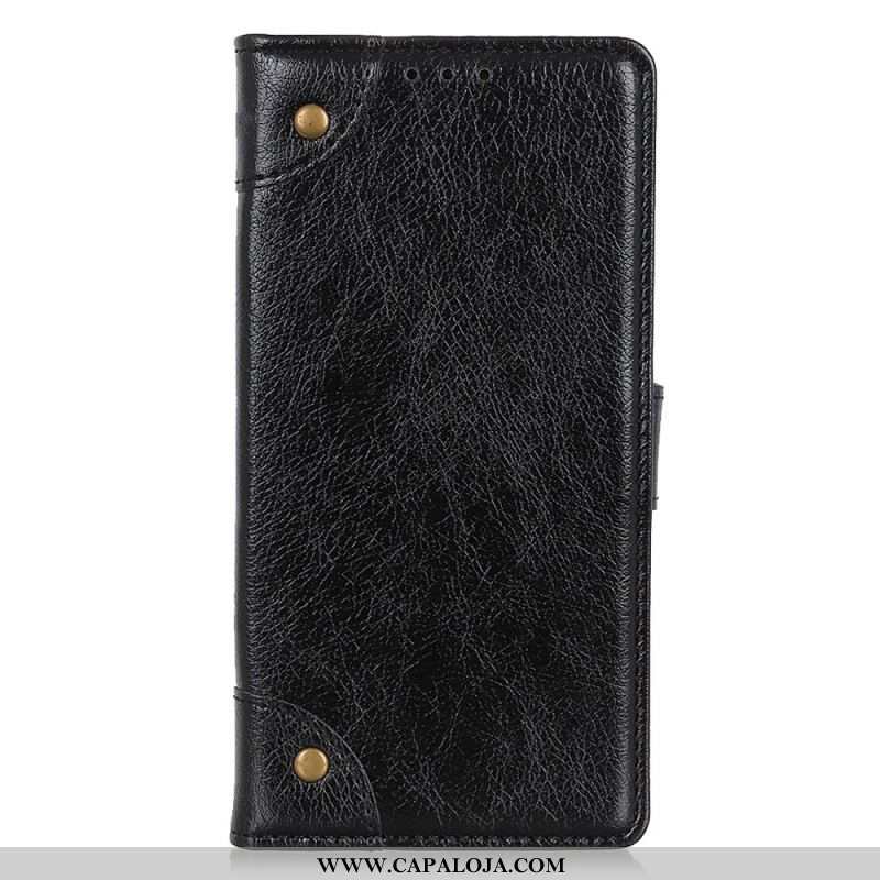 Capa De Couro Para OnePlus 10T 5G Rebites Vintage Estilo Couro Napa