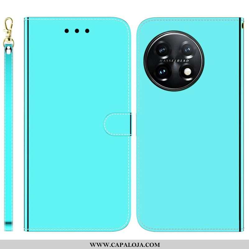 Capa De Couro Para OnePlus 11 5G Espelho E Cordão