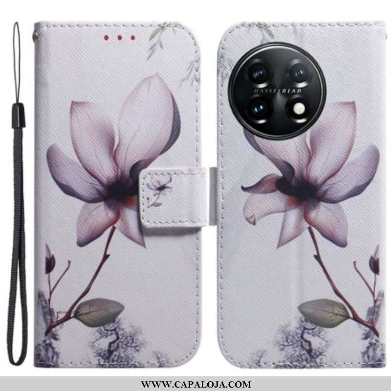 Capa De Couro Para OnePlus 11 5G Flor Rosa Empoeirado