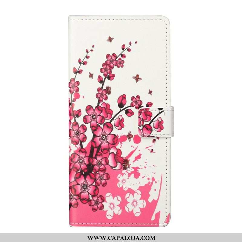 Capa De Couro Para OnePlus Nord 2 5G Flores Tropicais