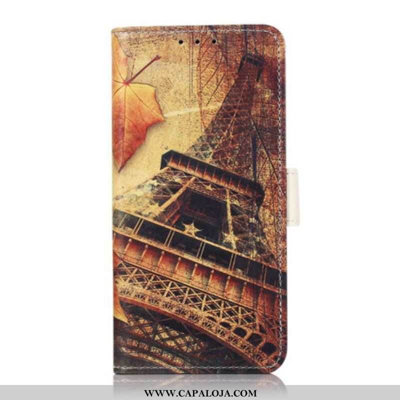 Capa De Couro Para OnePlus Nord 2 5G Torre Eiffel No Outono