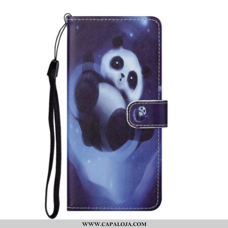 Capa De Couro Para OnePlus Nord CE 5G De Cordão Espaço Panda Com Lanyard