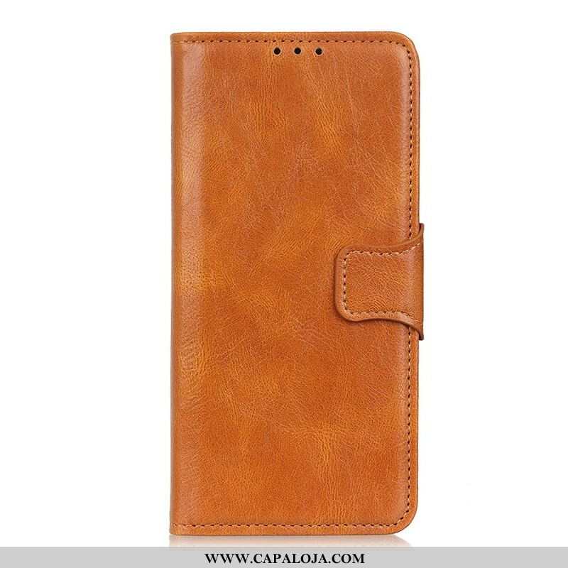 Capa De Couro Para Oppo A16 / A16s Fecho Reversível Efeito Couro