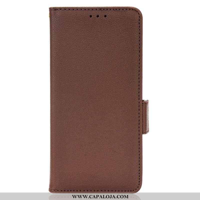 Capa De Couro Para Oppo A16 / A16s Flip Flap Double Litchi Novas Cores