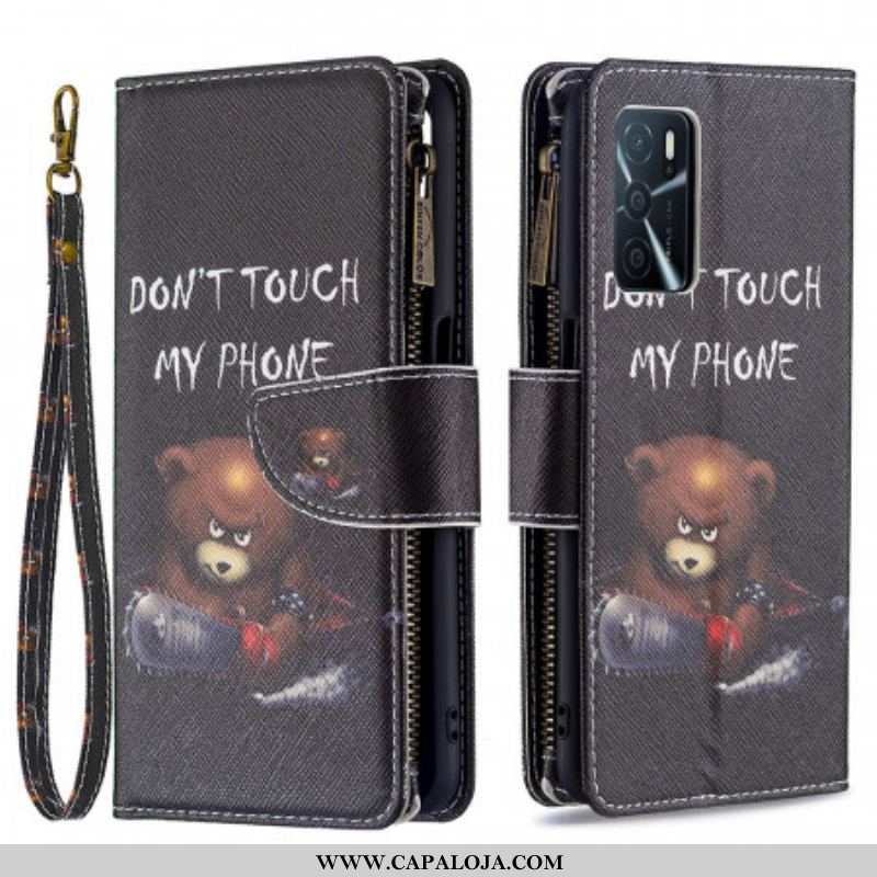 Capa De Couro Para Oppo A16 / A16s Urso De Bolso Com Zíper