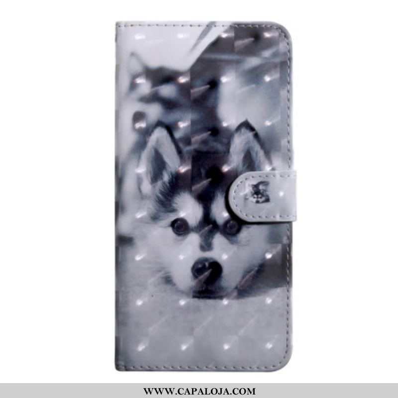 Capa De Couro Para Oppo A54 5G / A74 5G Cachorro Husky Com Cordão