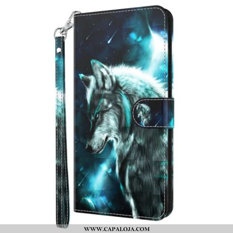 Capa De Couro Para Oppo A54 5G / A74 5G De Cordão Lobo Cordão