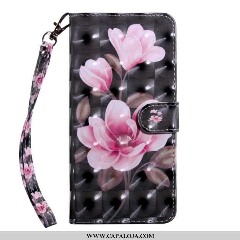 Capa De Couro Para Oppo A54 5G / A74 5G Flores Com Cordão