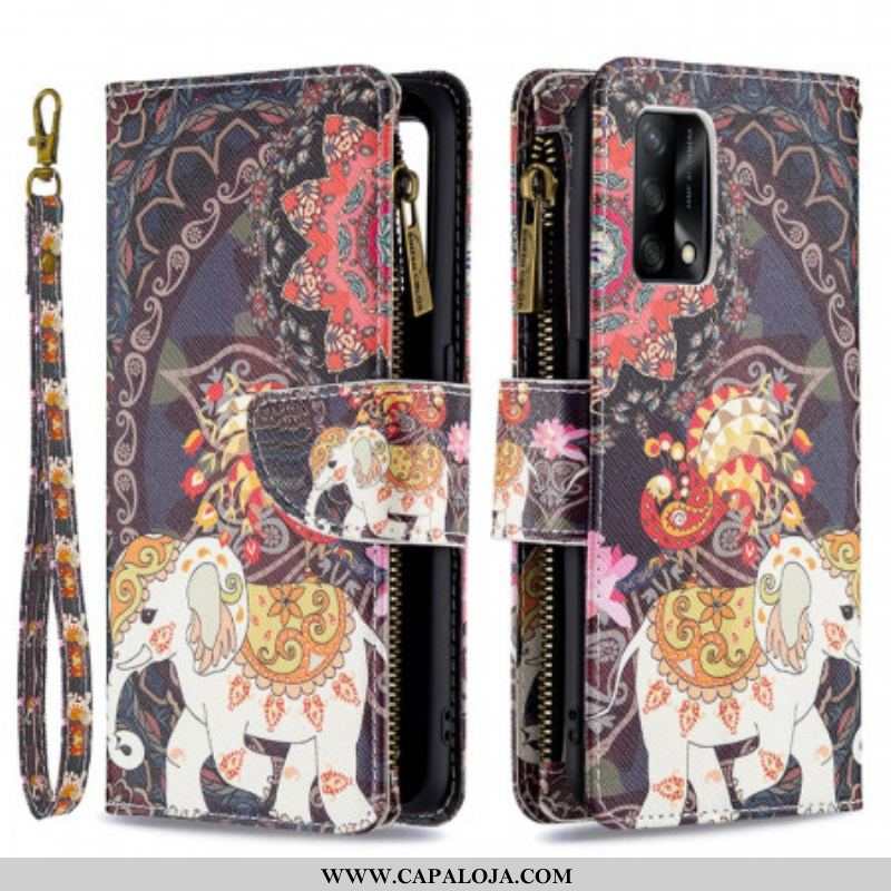 Capa De Couro Para Oppo A74 4G Bolso Elefante Com Zíper