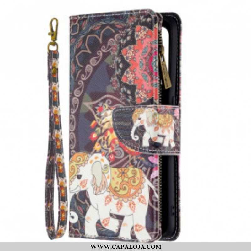 Capa De Couro Para Oppo A94 5G Bolso Elefante Com Zíper