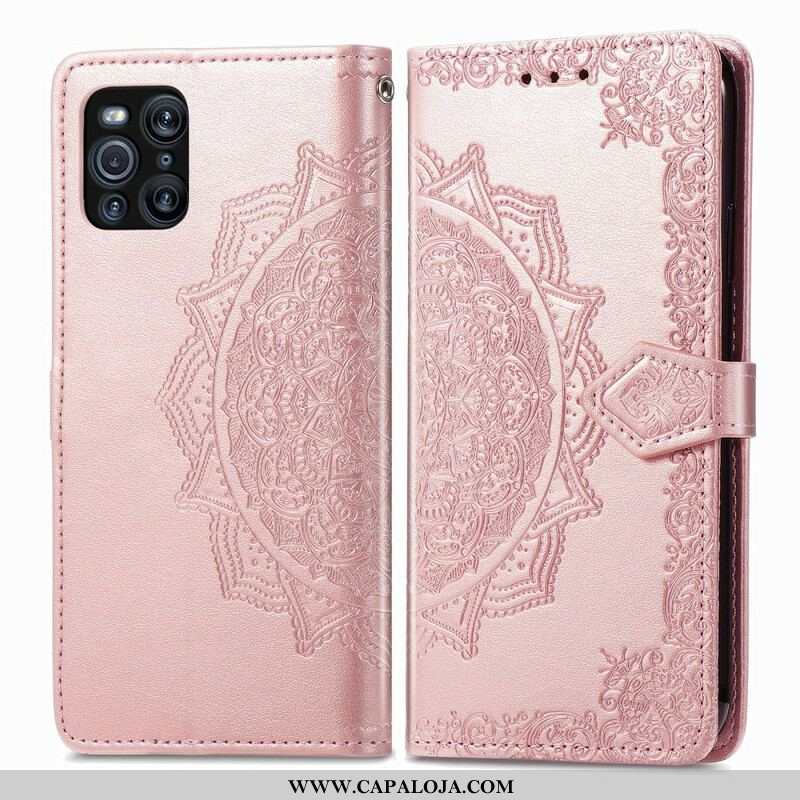 Capa De Couro Para Oppo Find X3 Pro Mandala Idade Média