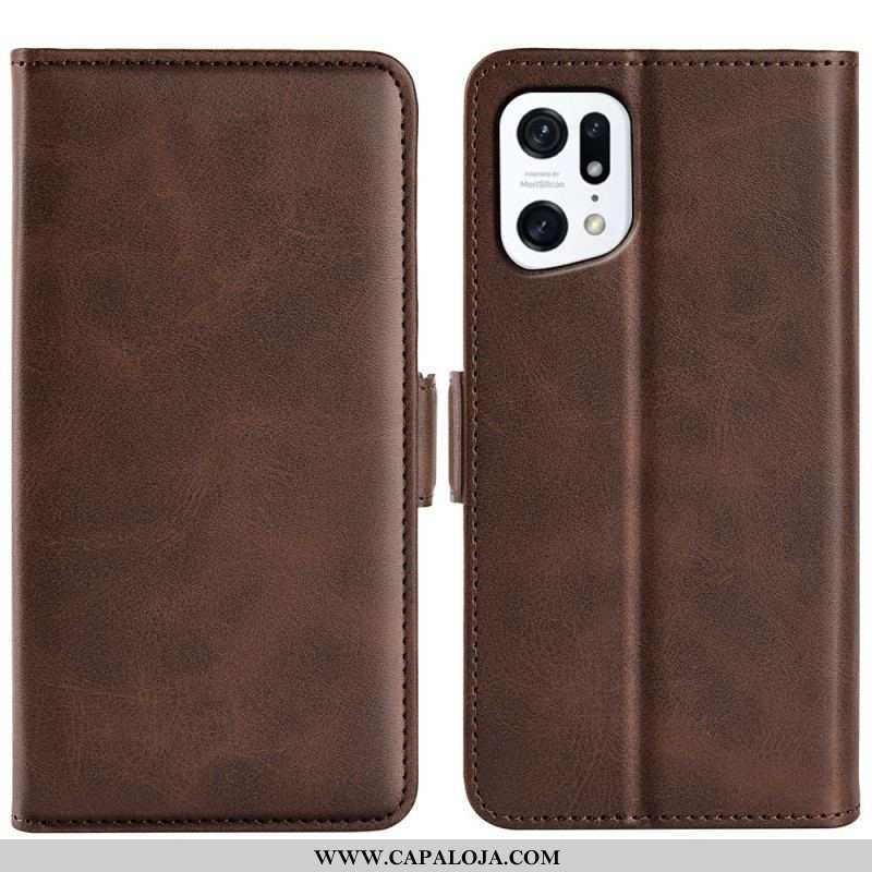 Capa De Couro Para Oppo Find X5 Flip Aba Dupla